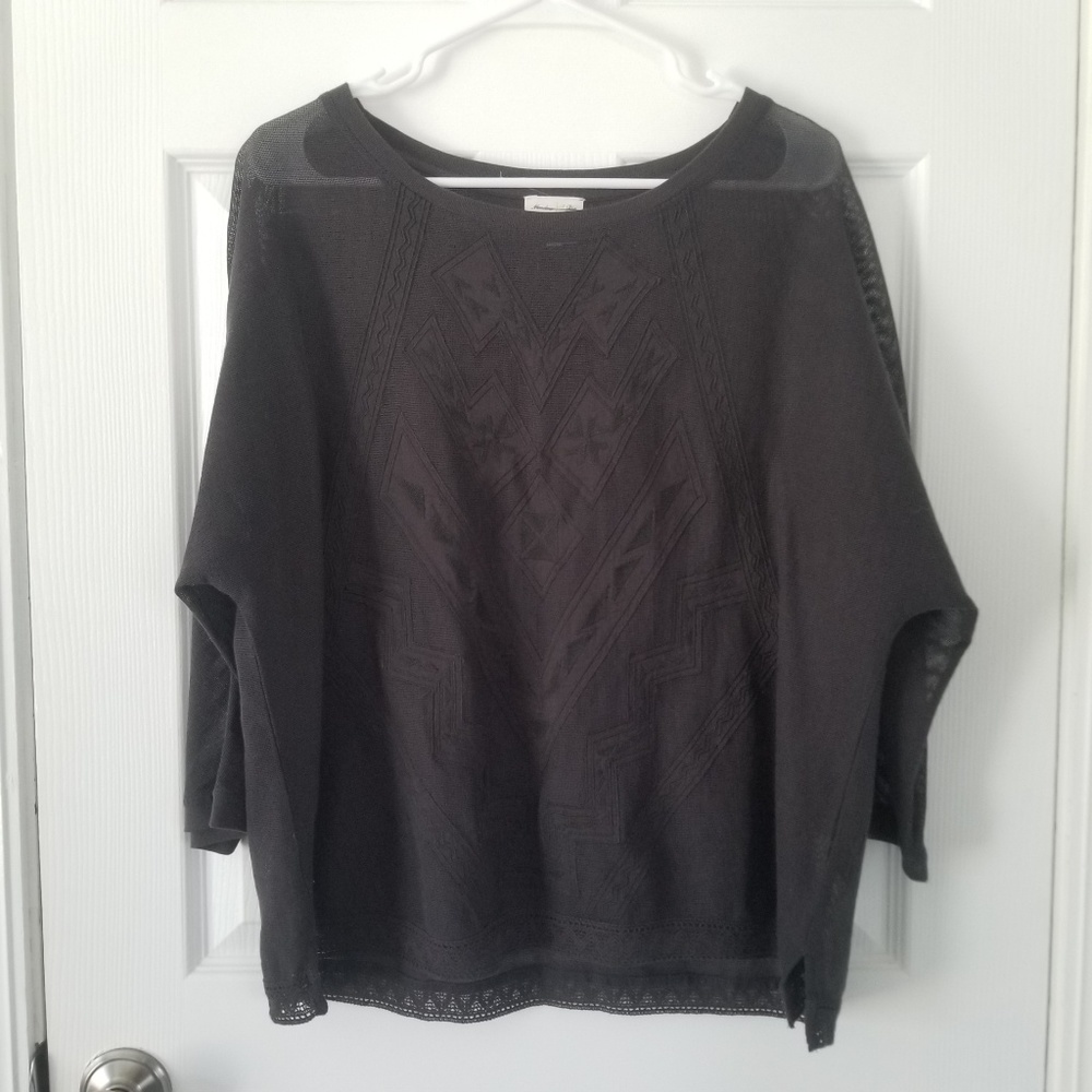 Anthropologie Black Embroidered Pullover Blouse